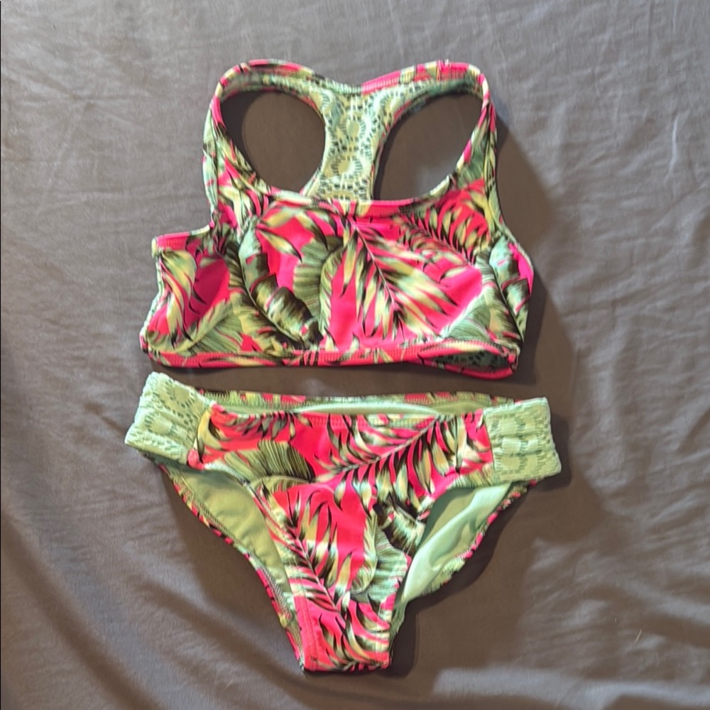 Wonder Nation Tropical Print Kids Bikini - Green and Pink